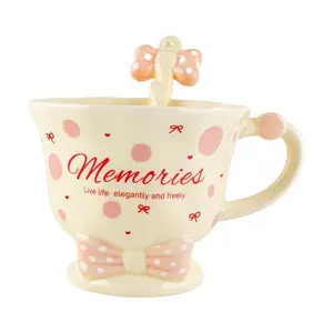 Golden Lion Butterfly Bow Wine Glass with Spoon Set - 330ML Pink High-Heeled Goblet for Cocktails, Parties, Gifts