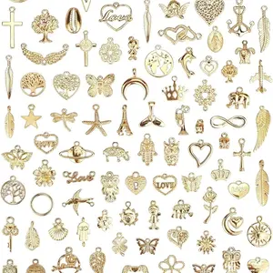 100 PCS Gold Charms and Pendants Bulk Lots - Mixed KC Gold Alloy Metal Charm for DIY Necklace, Bracelet Jewelry Making and Crafting Supplies