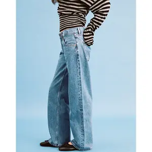 Low Rise Parallel Jeans in Blue Stone