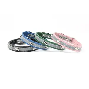 Soft Leather Dog Collar, Bone Design PU Leather Collar for Pets, Braided Custom Leather Dog Collars with Reflective Detailing- Soft Leather Dog Collar, Durable Heavy Duty Dog Collars with Quick Release , Adjustable Dog Collar Leather for Medium Small Dogs