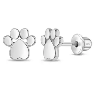 My Furry Friend Dog Paw Kids / Children's / Girls Earrings Screw Back - Sterling Silver