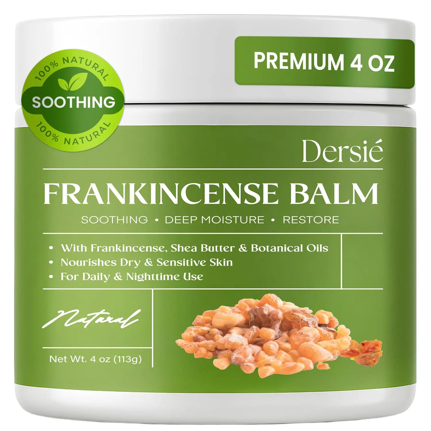 Dersie Frankincense Balm - 4 oz All Natural Body Balm Infused with Frankincense Oil, Soothes Discomfort, Supports Skin Renewal & Nourishment (Beauty & Personal Care, Bath & Body Moisturizers)