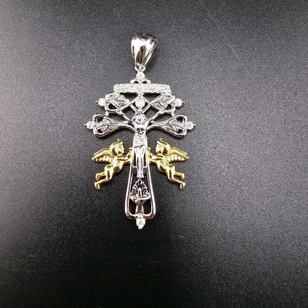 Sterling Silver Moissanite Caravaca Design Pendant, Everyday Wear Jewelry Accessory