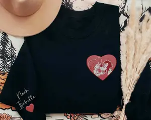 [Custom In Description] Custom Couple Embroidered Sweatshirt, Max and Roxanne Matching Embroidered Sweatshirt, Initial On Sleeve, Personalized Couple