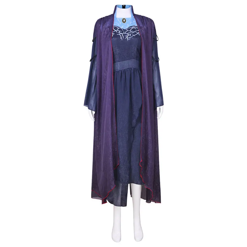 Women‘s Agatha Harkness Cosplay Costume Purple Jacquard Robe Cape Set for Halloween