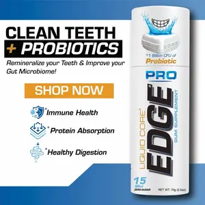 LIQUID CORE EDGE PRO Gum Supplement -  with hydroxyapatite, xylitol, Immune Health, Protein Absorption & Healthy Digestion - No Gluten, Vegan, Low Sodium, Mint - Bubblegum, Snack