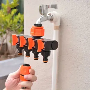 4-Way Garden Hose Splitter with 4 Switches - Faucet Connector Outdoor Watering System, Leak-Proof Design, Suitable Lawn, Garden, and Car Wash Sprinkler System