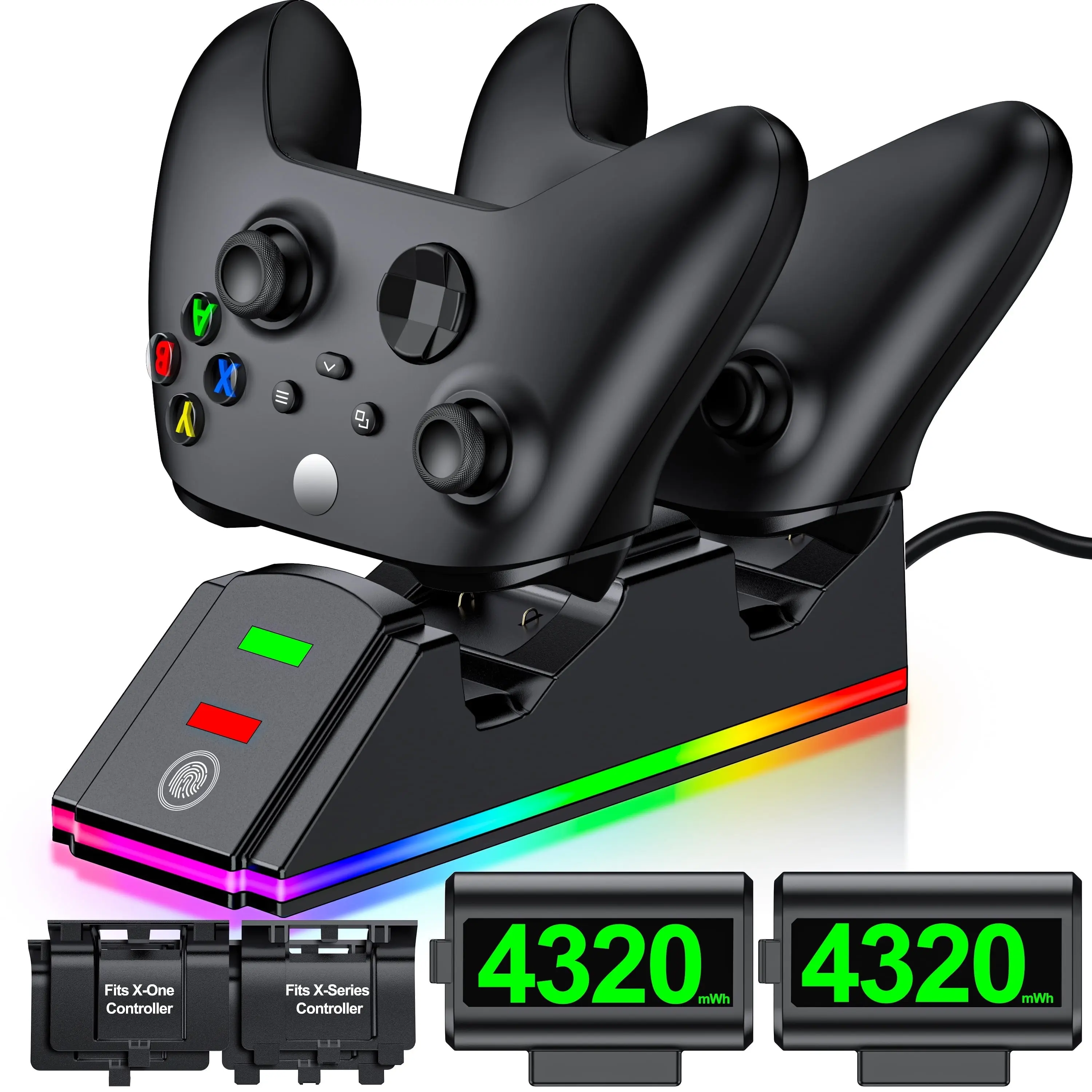 BEBONCOOL Xbox Controller Charger with 2x4320 mWh Rechargeable Batteries, Charging Station for Xbox Series X/S/One S/X/Elite