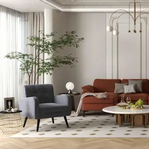 COSTWAY - Accent Chair + Side Table + L-Shaped Sectional Sofa /3-Piece Modern Living Room Furniture Set/