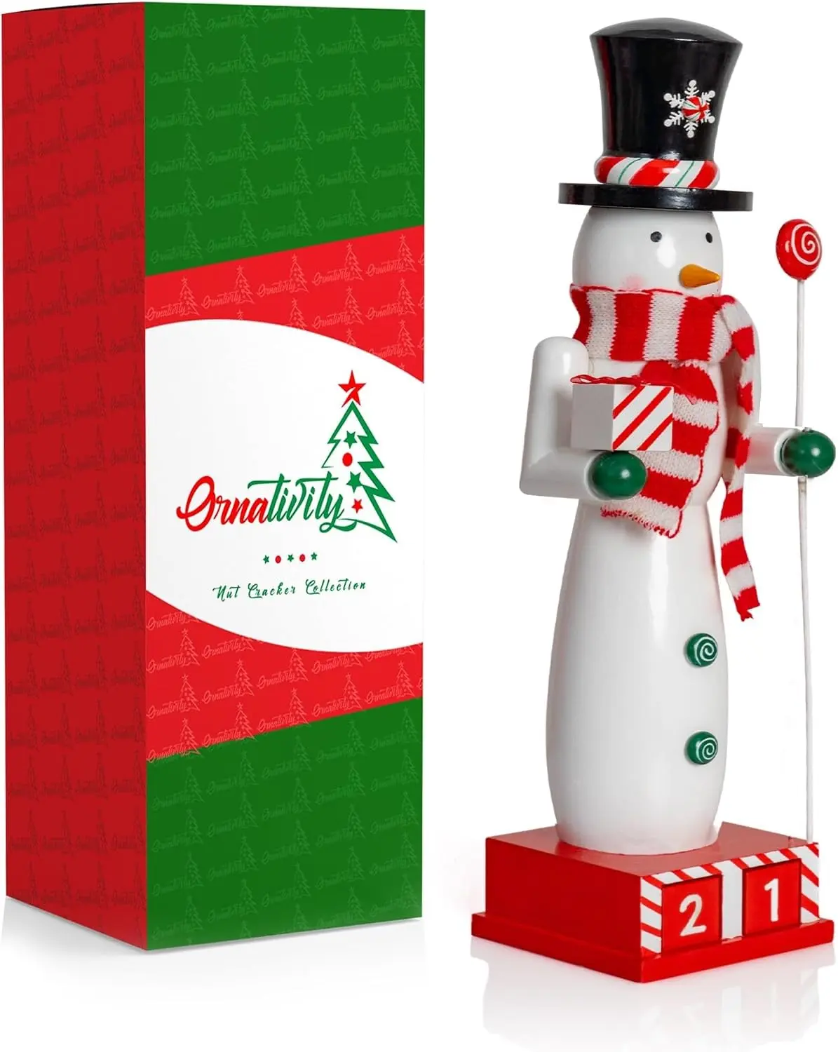 12 Inch Wooden Snowman Nutcracker Christmas Countdown Advent Calendar Decoration for Xmas Winter Holiday