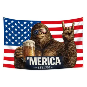 1pc, 'MERICA Bigfoot Funny Flag, USA EST, 1776 Banner, 3x5ft (90*150cm), 4 Grommets, Single-Sided Printing, for Indoor, Outdoor, Activities, Dorm, Yard, Home, Garden, Bedroom, Man Cave, Party, Bar, Decoration, Wall Decor Banner, Yard Sign Banner
