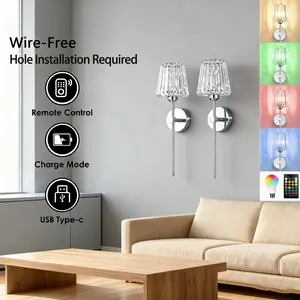 Crystal Charging Wall Lamp 12 Colour RGB Rechargeable Bulb 2P Wireless Wall Light Touch and Remote Control For Festive Atmosphere, Parties, Bedrooms, Living Rooms, TV Walls Requires Drilling, Battery Powered, Excellent Value for Money
