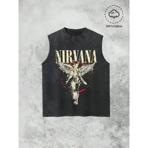 Men's Printed Vintage Washed Vest, Muscle Tank Top, Sporty Fitted Design, Ideal for Gyms & Daily Wear, Geometric Pattern, Must-Have Fashion Piece