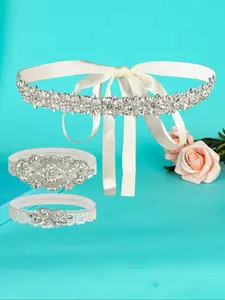 Women's Elegant Rhinestone Decorated Bridal Belt & Garter Belt & Headband Set, Exquisite Trendy Bridal Belt Set, Fashionable Wedding Accessories for Party Decor