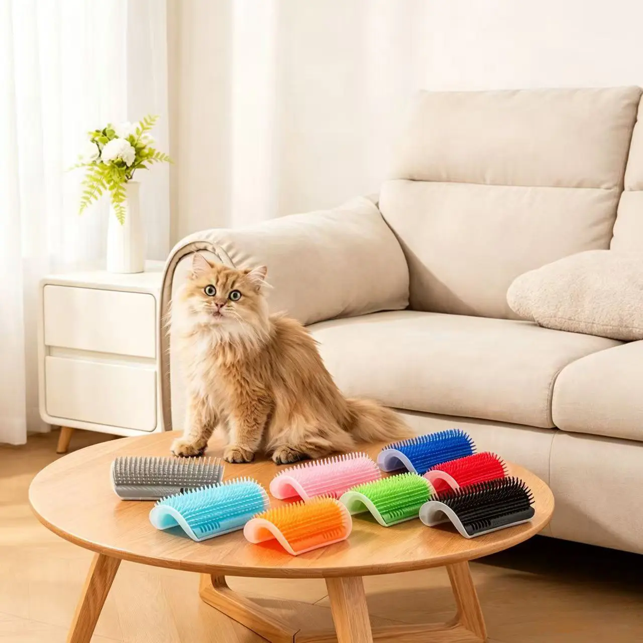 Cat Corner Self Groomer 1-Pack with Catnip, Wall-Mounted Grooming Brush for Dogs and Cats, Gentle Massage, High-Quality Plastic Fur Removal
