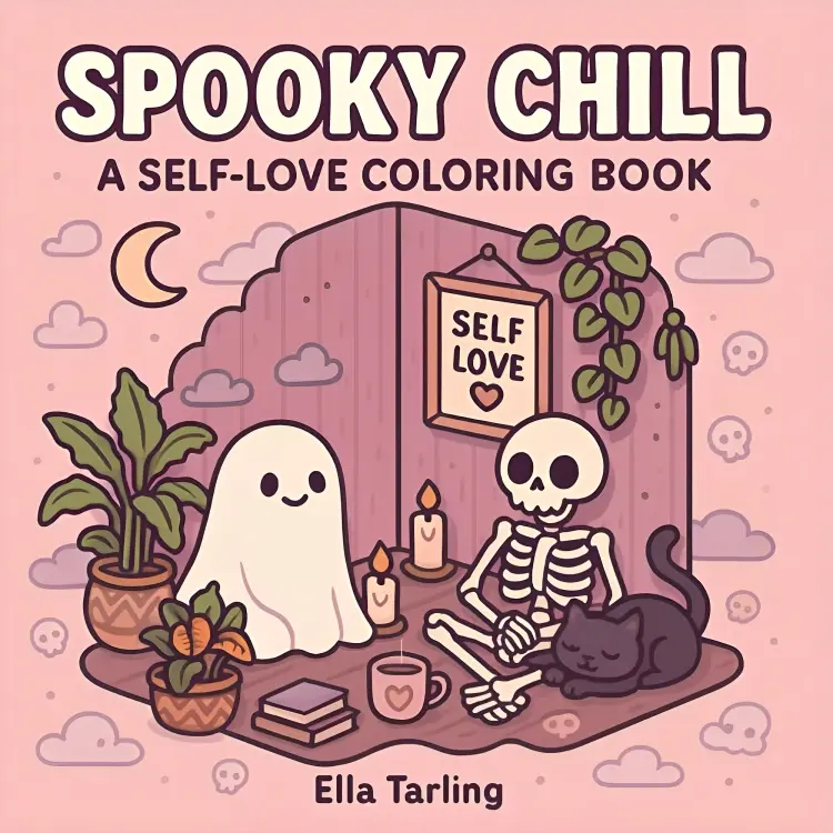 Spooky Chill Self-Love Coloring Book - Stress Relief Creativity Halloween Aesthetic Paperback Ghost Activity Book for Kids and Adults with Adorable Ghosts, Sweet Skeletons, Cozy Self-Care Moments, Ghost Activity Books