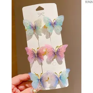 6Pcs Gradient Butterfly Hair Clips Set, Vintage Chiffon Wings Aesthetic Hair Barrettes, Cute Sweet Elegant Decor Hair Accessories, Non Slip Fashion Styling Clips for Women Girls Daily Party Holiday Outfit