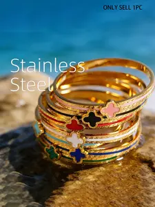 18k Gold Plated Titanium Steel Clover Bracelet, Stackable Luxury Cubic Zirconia Jewelry, Perfect for Daily Wear and Weddings