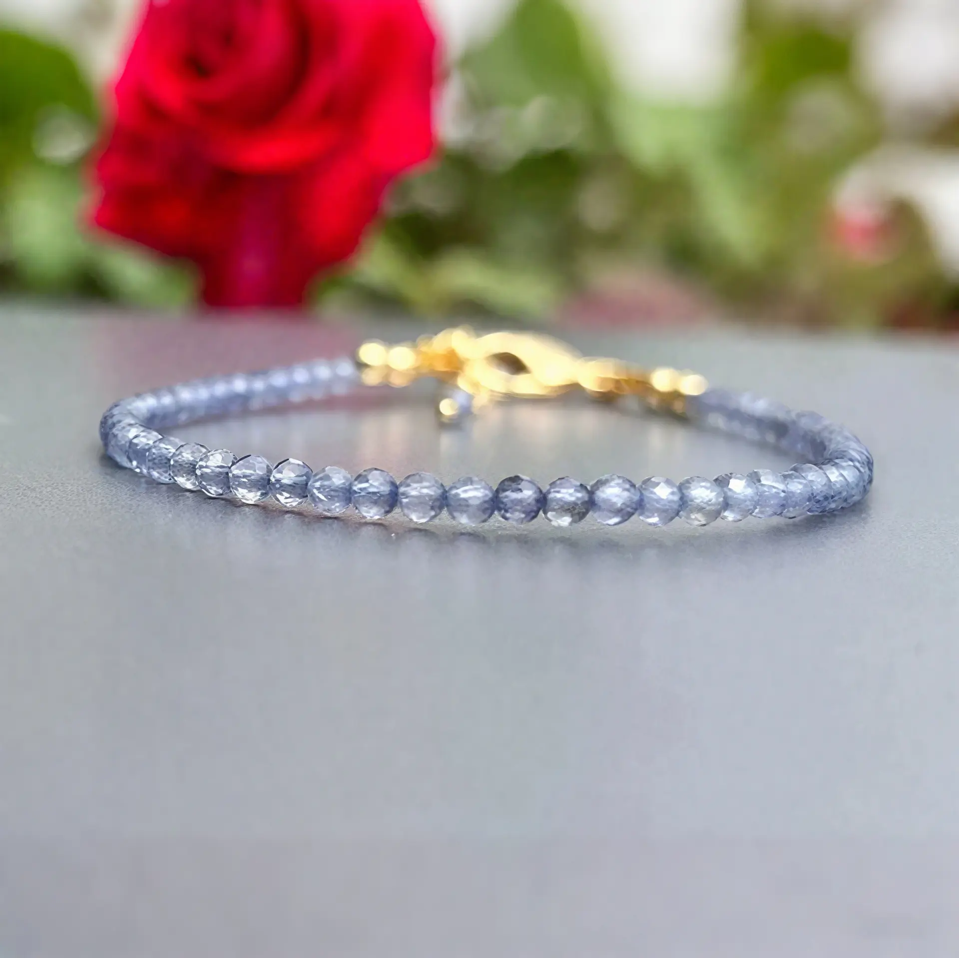 Unisex 2mm Beaded Tanzanite Healing Crystal Bracelet - Handmade Fashion Jewelry for Love, Calmness - Spiritual Energy Costume Accessory