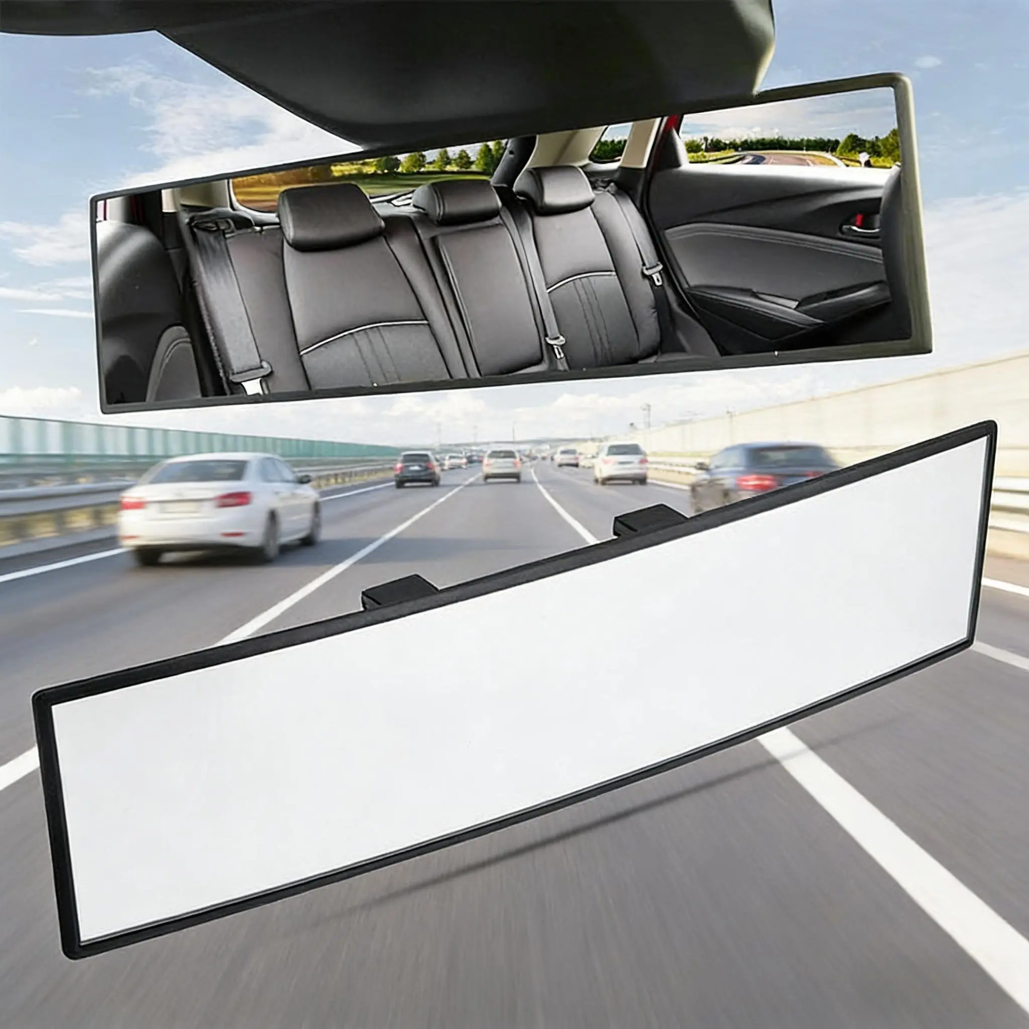 11.81 Inch Panoramic Convex real view Mirror, Interior Clip-on Wide Angle to Reduce Blind Spot Effectively for Car SUV Trucks Clear Visibility Safety Install Rearview High Definition