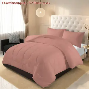 3-Piece Meat Pink Bedding Set - Soft, Lightweight, Breathable Bedding with 200gcm Quilted Filler, Includes 1 Quilt and 2 Pillowcases (without Pillow Core) Suitable for Exclusive Decoration in Bedrooms, Dormitories, and Rooms