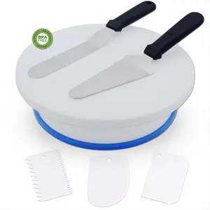 Cake Decorating Kit Baking Supplies Cake Turntable with 2 Matte Angled Spatulas 3 Icing Smoother Scrapers Baking Accessories Tools for Beginners Professionals