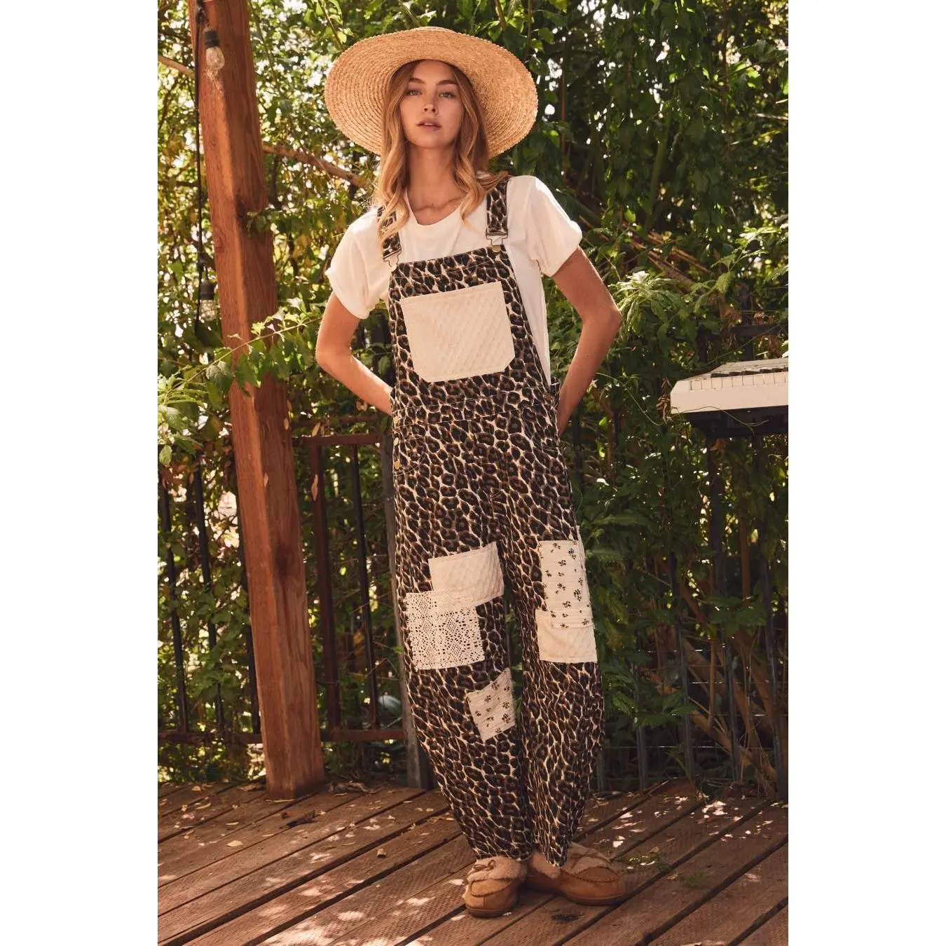 Overall leopard print with patchwork
