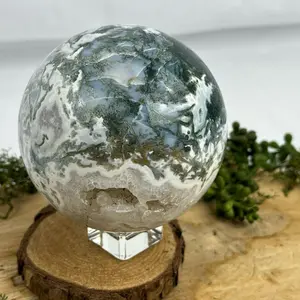 Moss Agate Sphere with Druzy - Approximately 1 Pound Weight, Unique Geometric Design, Natural Mineral Accents Crystal mystic crystals free form