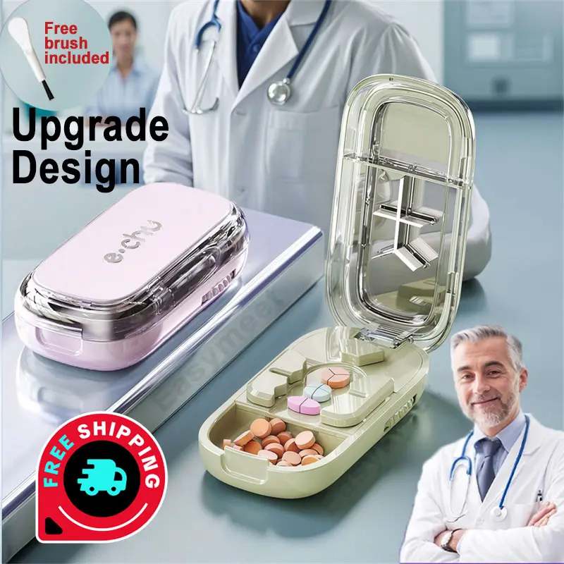[TikTokShopDealsForYouDays] Upgrade-Designed Compact 3-in-1 Pill Splitter Box - Healthcare Aid for 1/4, 1/2 & 1/3 Tablet Doses, Portable Tablet Organizer for Travel & Daily Use, Fits Different Tablet Sizes, Multicolor, Youth-Friendly, ABS+PC Build