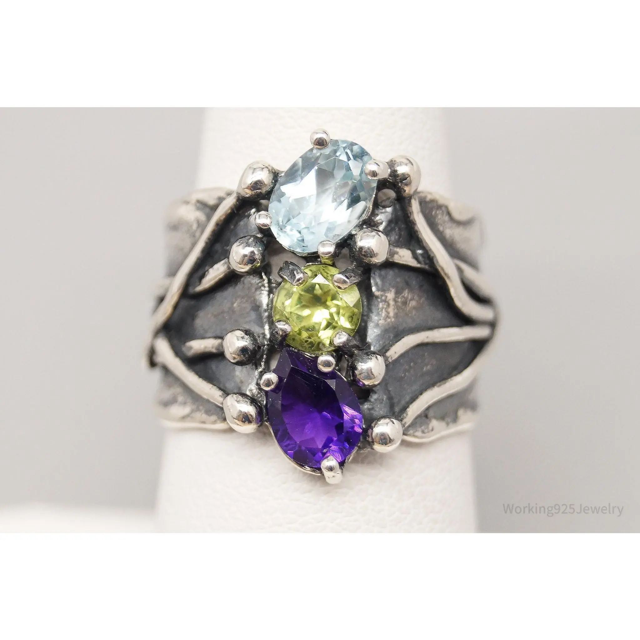 Vintage Paz PZ Amethyst Peridot Blue Topaz Sterling Silver Ring - Size 7.25