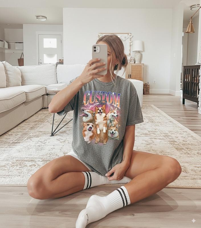 Custom  Retro Dog Shirt, Personalized Pet Tee, Custom Photo Vintage 90s Graphic, Bootleg Rap Dog Shirt