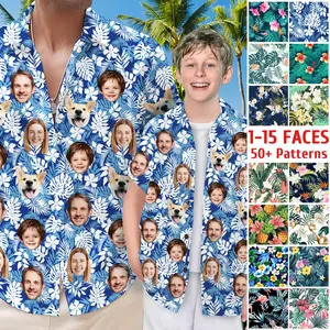 Personalized Picture Face Hawaiian Shirt - Custom Flower Pattern Hawaiian Shirt with Face - Personalized Hawaiian Button Shirt for Dad