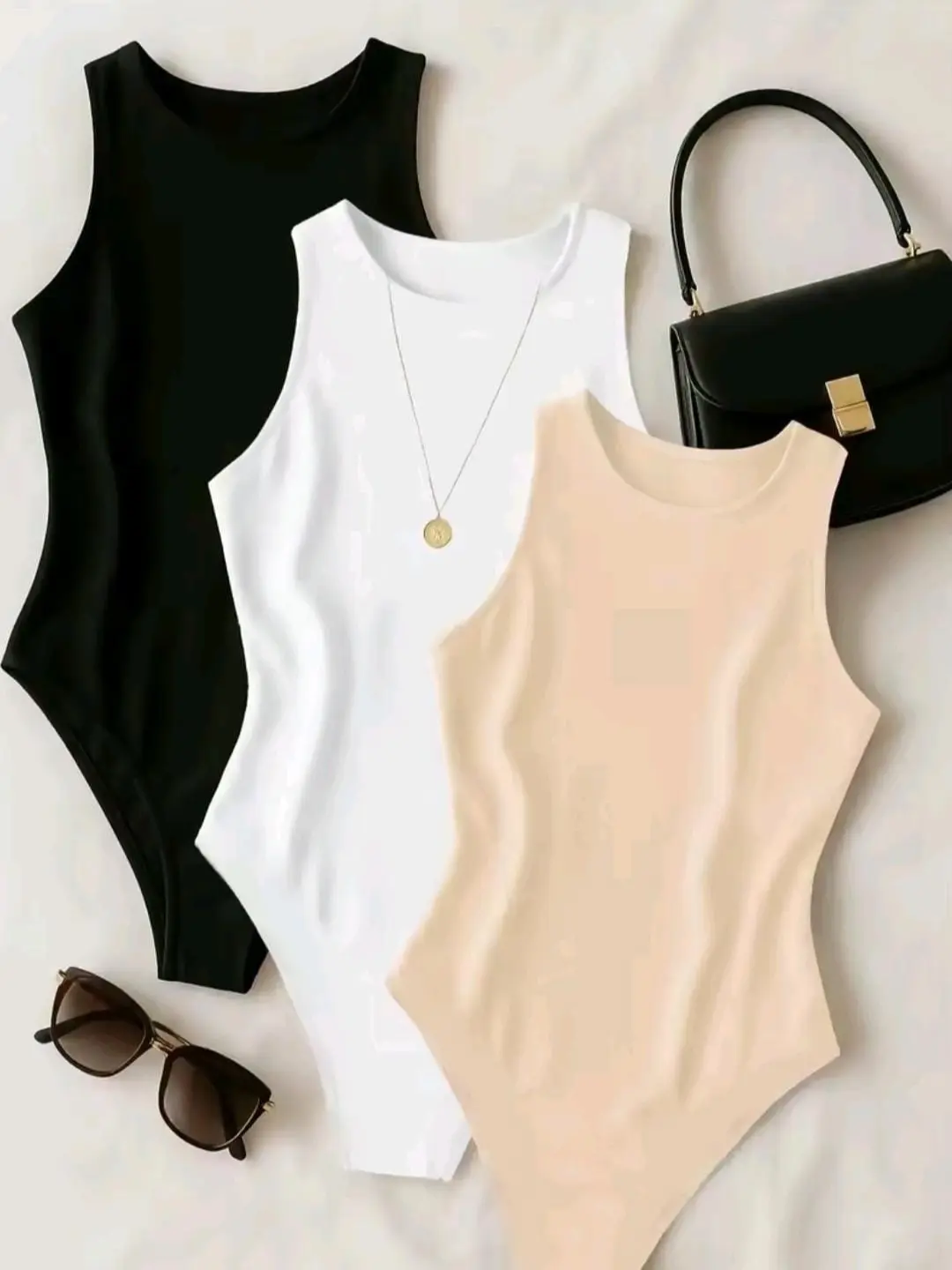 Women’s Sleeveless Crew Neck Bodysuit – Soft Stretch Slim Fit Tank Leotard