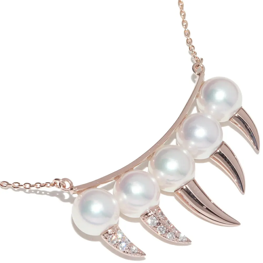 TASAKI Danger Fang Au750 Sakura Gold Diamond Akoya Pearl Necklace