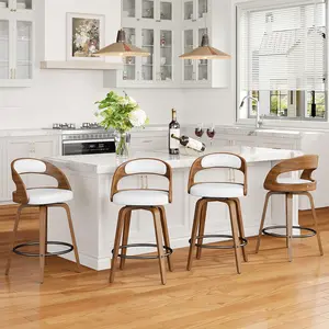 Bentwood Swivel Counter Stools 4-Pack - Modern White Leather