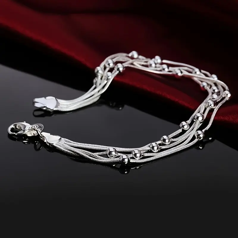 925 Sterling Silver Bracelet, Elegant Beaded Bangle for Women, Jewelry for Daily Wear & Special Occasions, Birthday Gift for Her, Bangles, Valentine’s Day, Bracelets, Beaded Look, Daily-Wear Friendly Silver, Unisex, Female