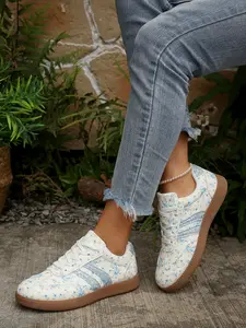 Women's Large Size Floral Colorblock Athletic Trainers, Sneaker, Soft Sole Anti-Slip Casual Walking Shoes, Retro Versatile, Comfortable for Work, School, Sports