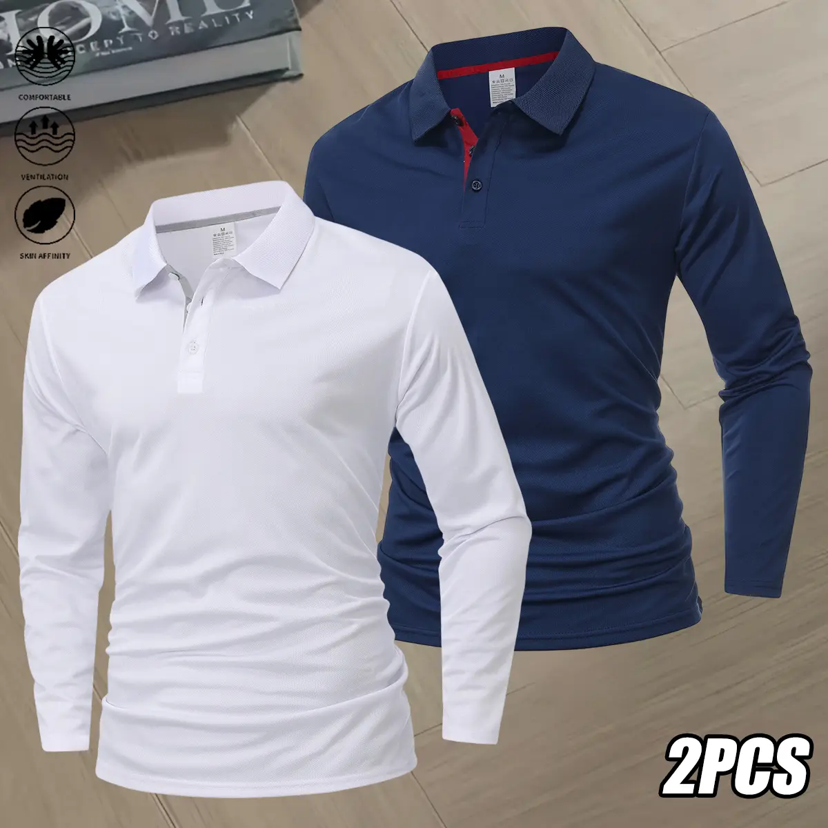 Men’s 2PCS Plain Print Casual Classic Polo Shirts - Polyester Clothes, Summer Breathable Comfortable Tops, Golf Apparel, Birthday/Valentine’s Day Gifts, Outdoor Clothing