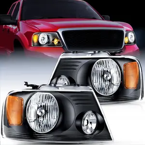 Nilight 2004 2005 2006 2007 2008 F150 Headlights, headlight assembly for 2006 Lincoln Mark LT Black, Headlights Replacement kit,Black Housing Amber Reflector Clear Lens