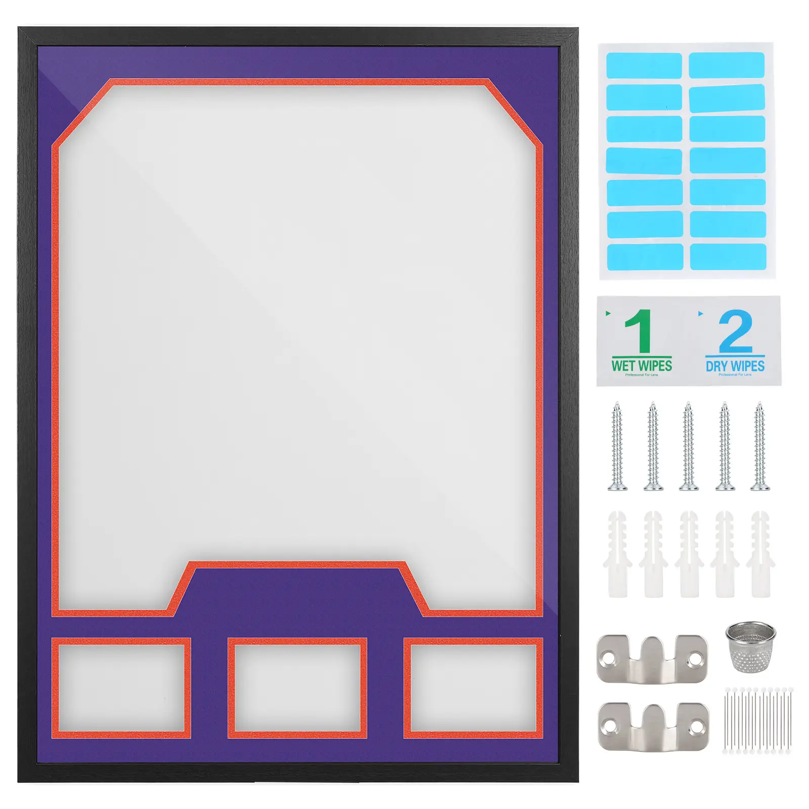 Jersey Display Frame with Angled Mat Opening and 3 Photo Slots - Orange Bottom Mat, 10 Top Colors