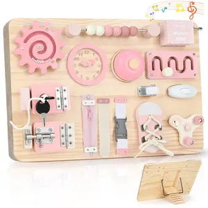 JOYREAL Montessori Large Busy Board with Stand for Fine Motor Skills Wooden Fidget Activity Board for Toddlers Gifts for Boys Girls  40.5x28.4x6.6cm，#SummerVibes summervibes