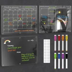 Magnetic Acrylic Fridge Calendar Set – 3 Clear Dry Erase Boards with 6 Markers, Pen Holder & Erase Towel, 3 Pack 12"X16 SWSKR