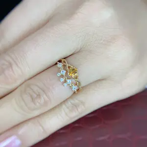 2pc Natural Citrine Gold Over Sterling Silver Wedding Band Ring Set 5-8 B2432