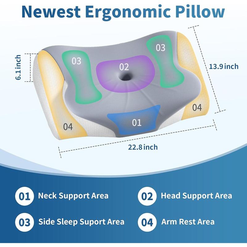 Cervical Neck Pillow - Ergonomic Cooling Pillows for Neck and Shoulder Pain Relief, Orthopedic Bed Pillow for Side Back Stomach Sleeper with Washable Pillowcase