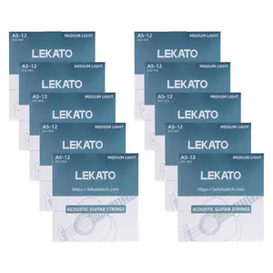 LEKATO AS-12 Acoustic Guitar Strings, 5/10 Set of 6 Hex Steel String(12-53), Phosphor Bronze Coated, Acoustic Guitar Strings with Ball End
