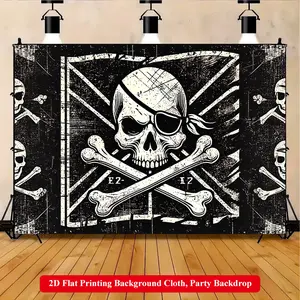 2D Flat Printing Backdrop Banner 1pc, Pirate Flag With Skull Vibrant Polyester Background Cloth for Family Party, Wedding, Birthday, Christmas, Thanksgiving, Fall, Entryway, Room Decorations, Easy to Set Up, Reusable