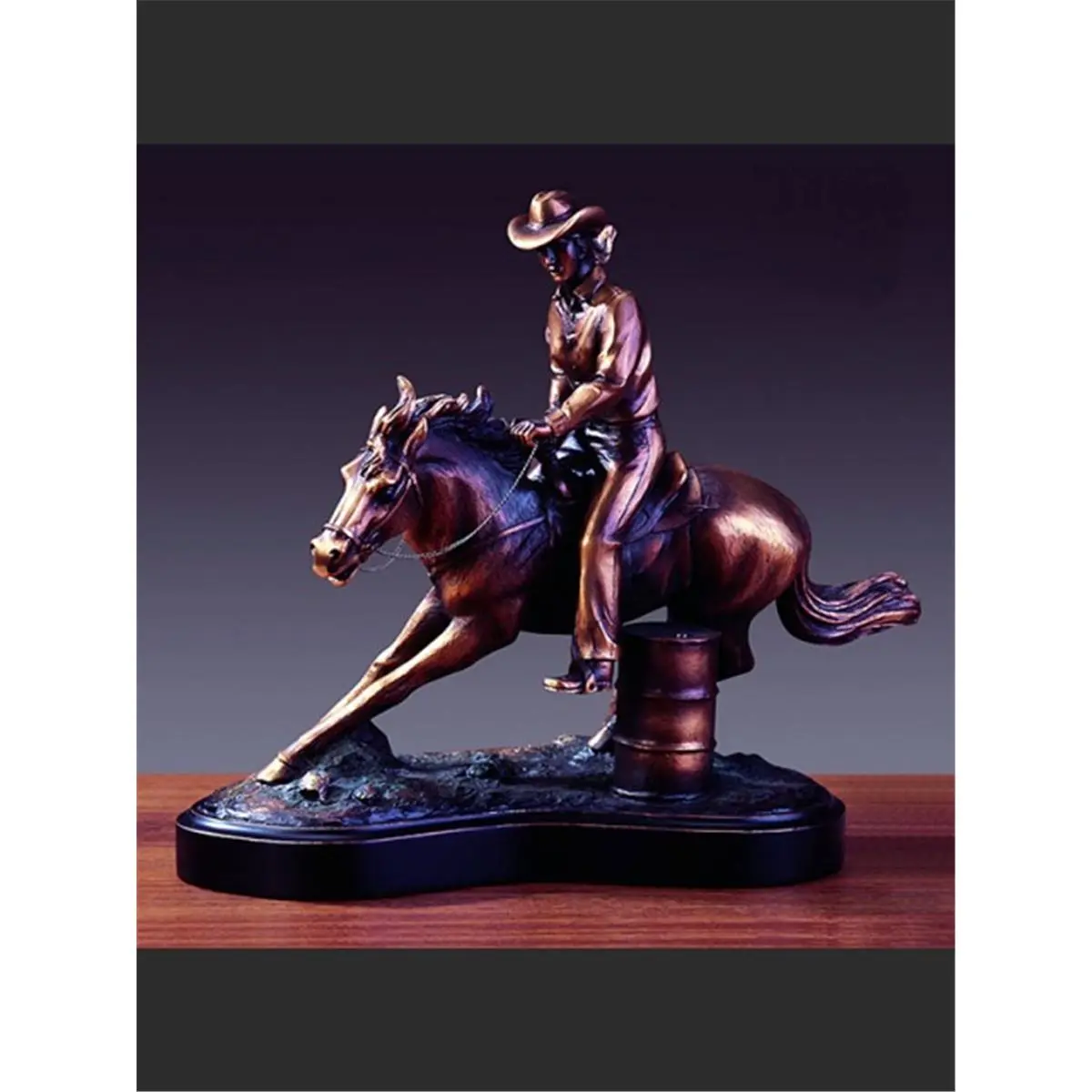 212 MAIN Barrel Racer Cold Cast Bronze-Plated Antique Copper Resin Decorative Sculpture, Heavy-Weight Desktop Statue, Western Home Decor for Collectible Art Display, Resin Animal Sculpture, Decorative Sculptures