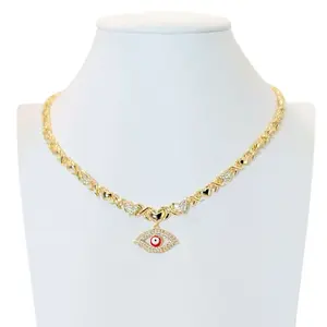 Gold Plated COD#0265 turkey  eye Shape Necklace for Women 18 inches  long Turquoise Stone