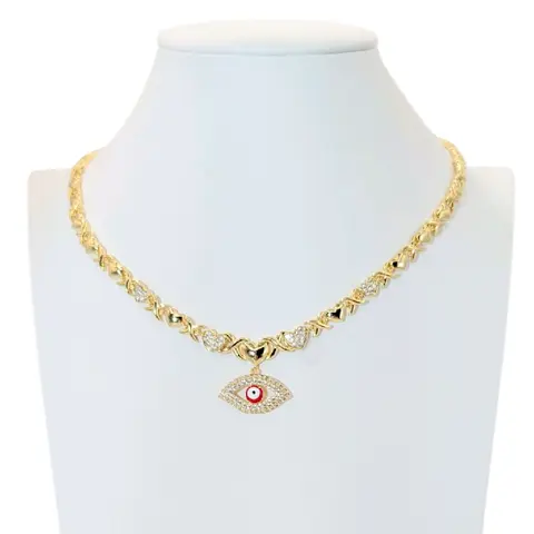 Gold Plated COD#0265 turkey  eye Shape Necklace for Women 18 inches  long Turquoise Stone