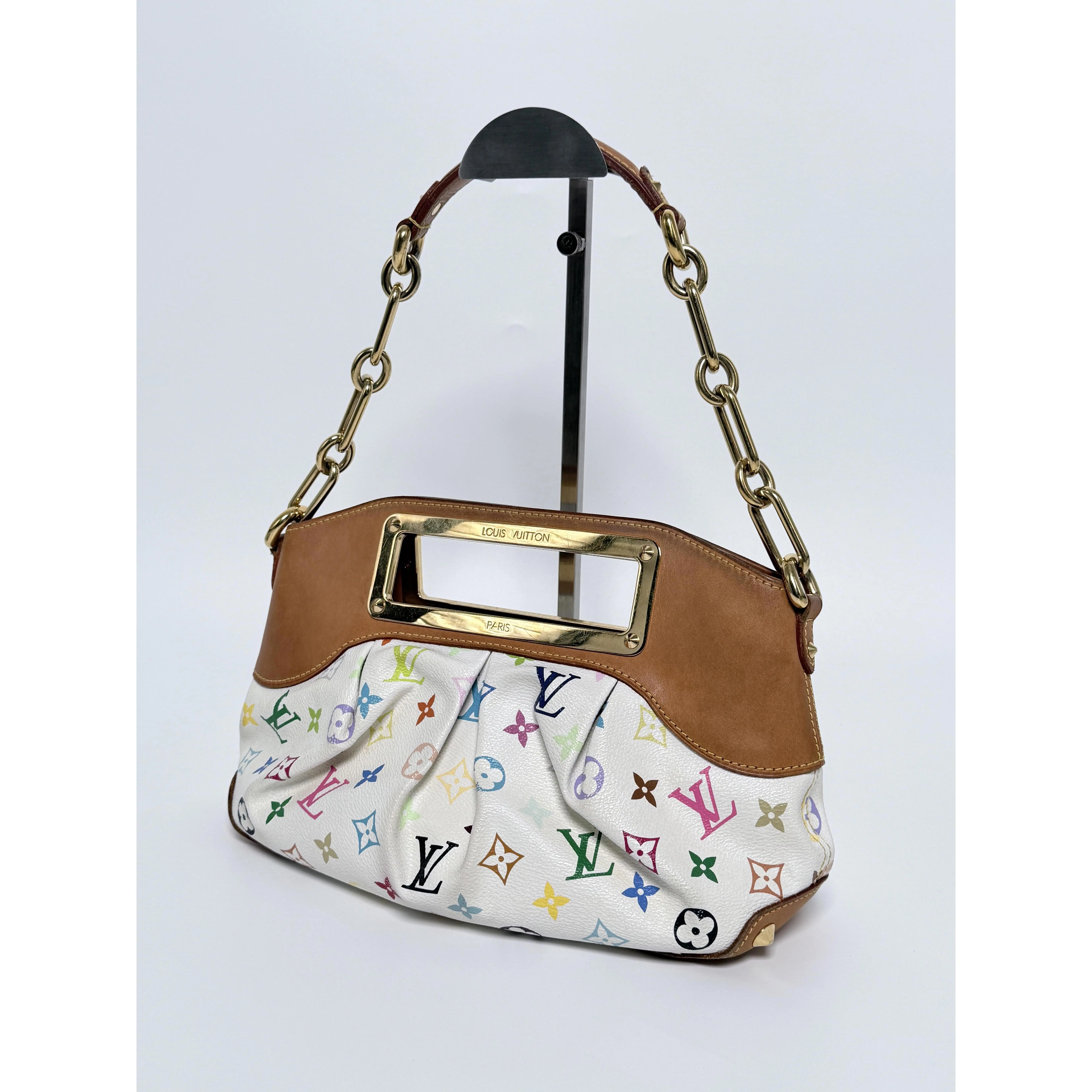 Pre-owned Louis Vuitton Canvas Shoulder Bags White Monogram Multicolore Judy PM Shoulder Bag Handbag JA208LV